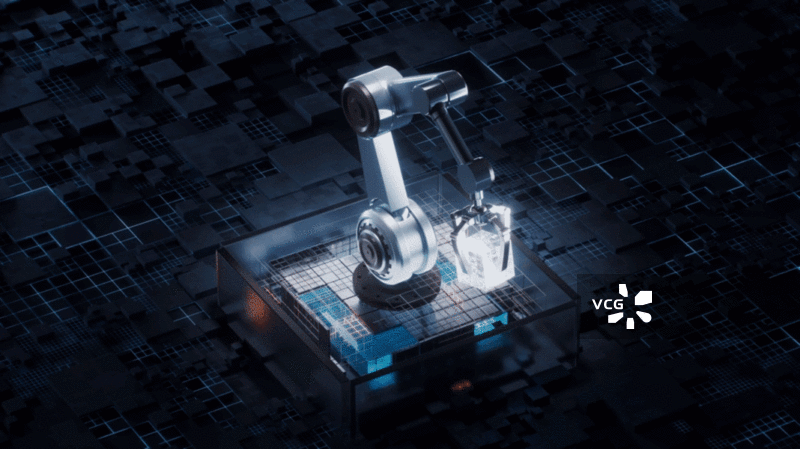 机械臂与科技感背景智能制造概念三维渲染图片素材