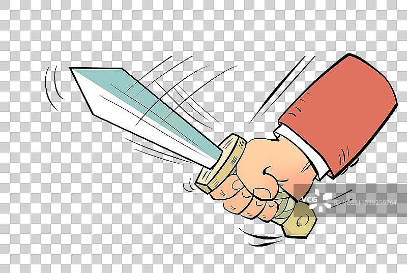 手持宝剑往下劈的手卡通漫画元素图片素材