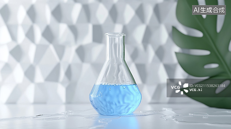 【AI数字艺术】化学实验室里的烧杯装着化学液体背景图片素材