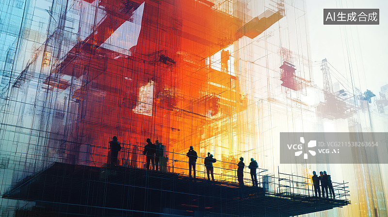 【AI数字艺术】一群人看向建筑 低视角 高科技图片素材