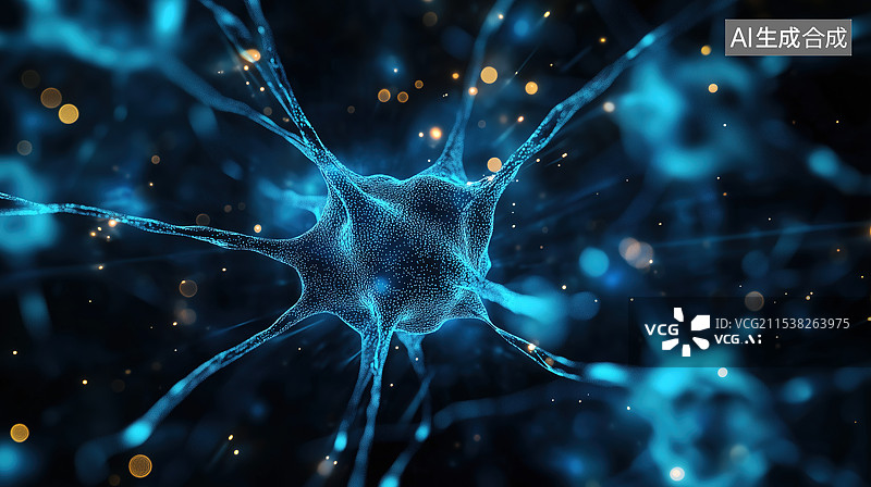 【AI数字艺术】神经元脑细胞医学背景，人工神经网络技术科学医学云计算概念插图图片素材