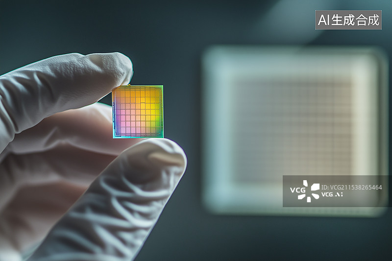 【AI数字艺术】研究人员手持尖端芯片特写图片素材