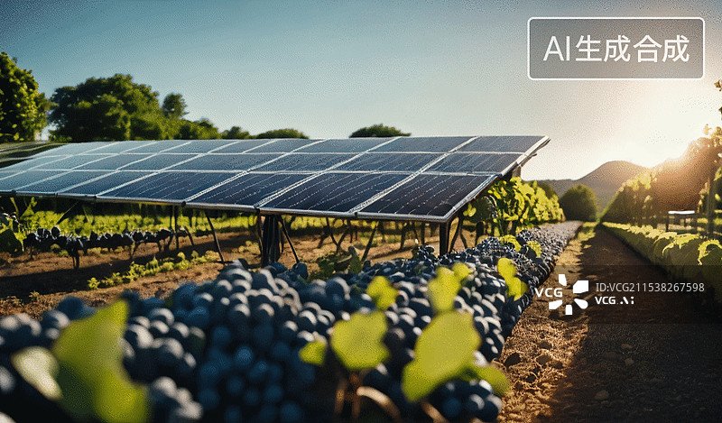 【AI数字艺术】太阳能板葡萄园图片素材