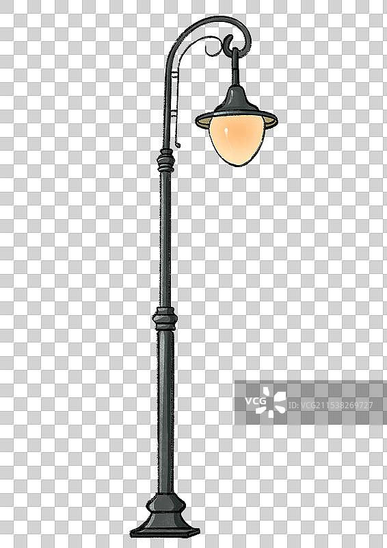 路灯台灯城市街道灯古典风格照明设备国风手绘落地灯插画元素图片素材