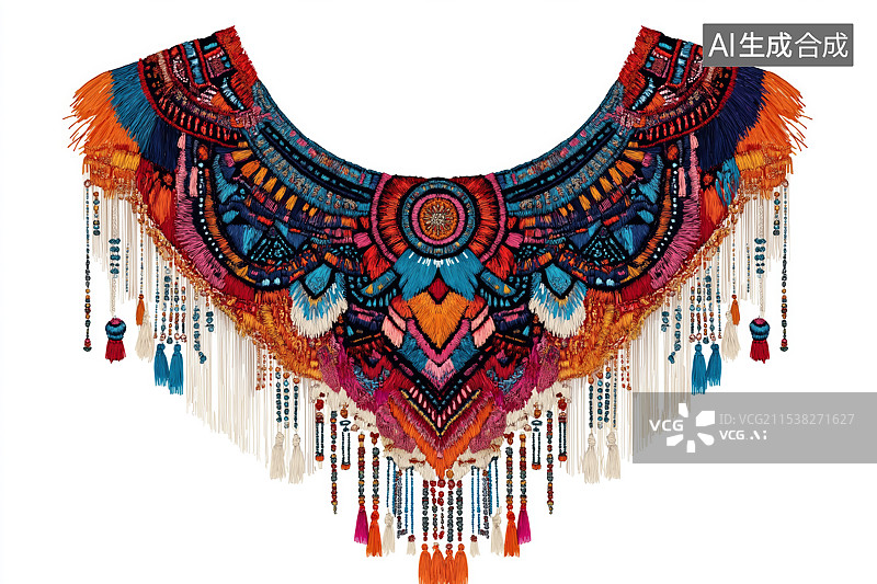 【AI数字艺术】白色背景的中国传统服饰配饰云肩特写图片素材