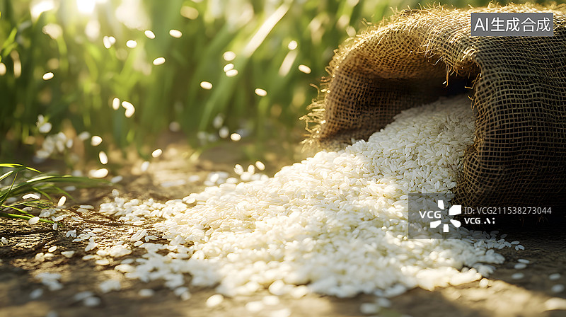 【AI数字艺术】麻袋边散落的大米图片素材