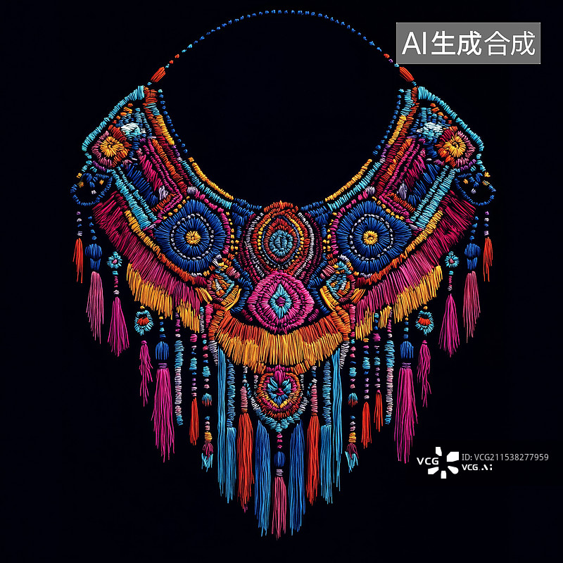 【AI数字艺术】黑色背景的中国传统服饰配饰云肩图片素材