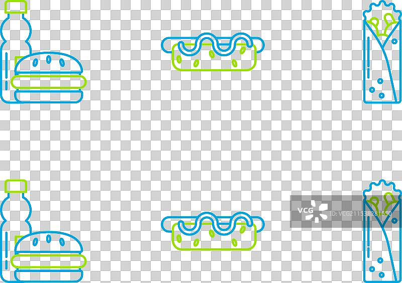 一份线条风格的烤肉串、瓶装水和汉堡图片素材