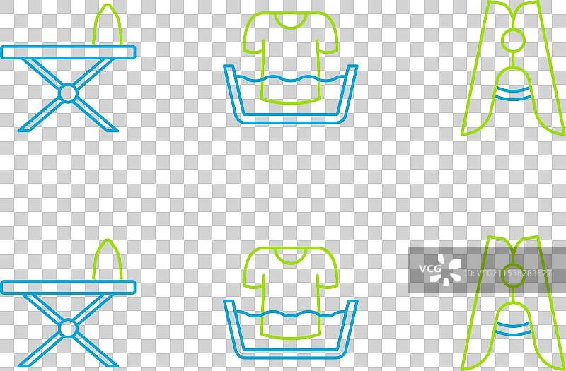 熨斗、熨衣板和衣夹的组合图片素材