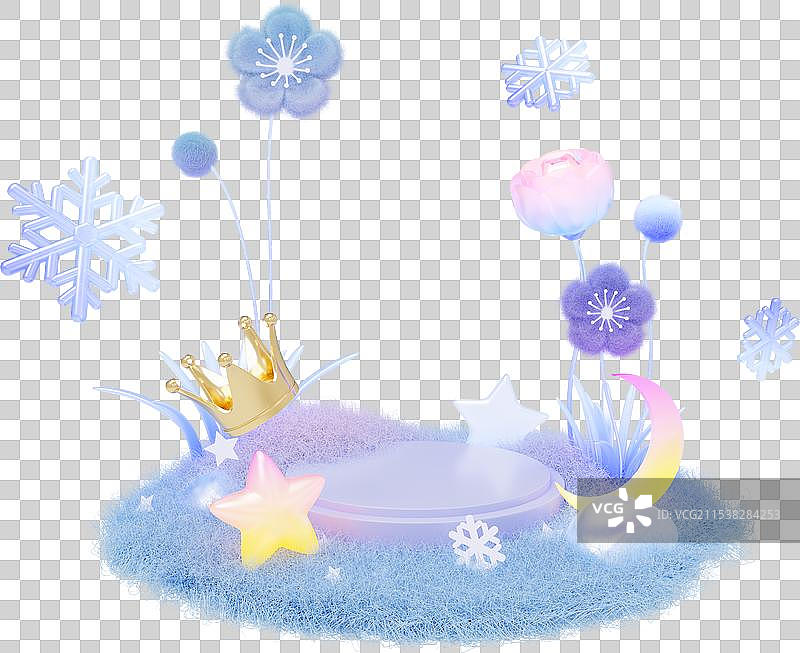 冬季草地雪花花朵星月梦幻产品展台三维图图片素材