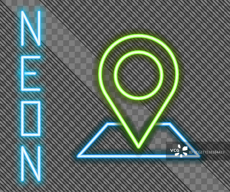 黑色背景上的发光霓虹线位置图标图片素材