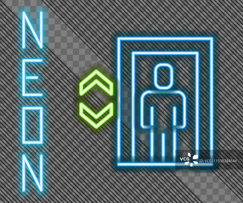 黑色背景上的发光霓虹线电梯图标图片素材
