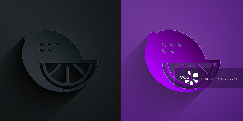 黑色背景上的紫色纸剪柠檬图标图片素材