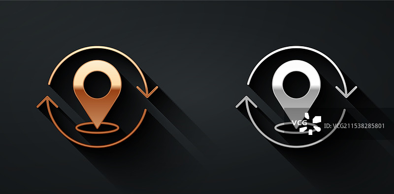 黑色背景上的金银地图图钉图标图片素材