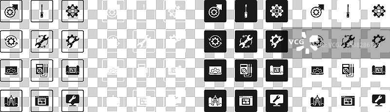 将处理器、扳手和箭头设置为工作流程工具图片素材