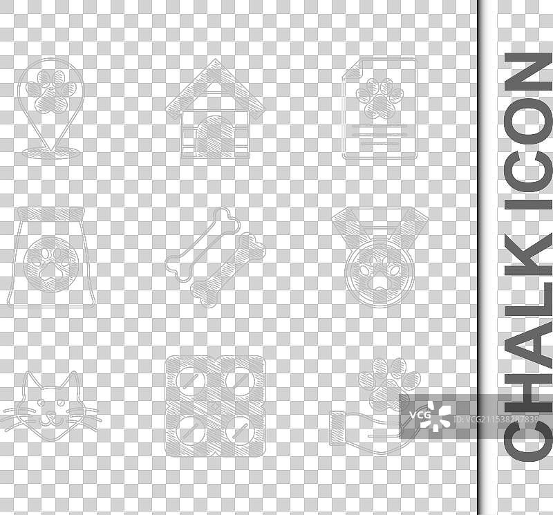 狗骨头药丸与动物足迹的手部设置图片素材