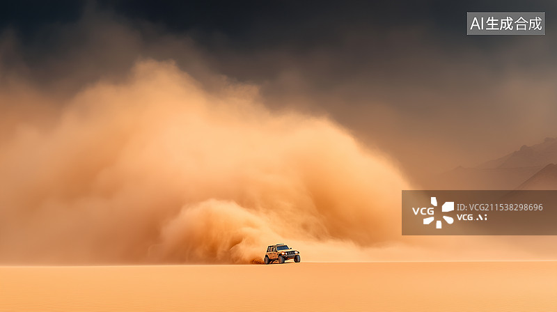 【AI数字艺术】沙漠风暴中的越野车图片素材