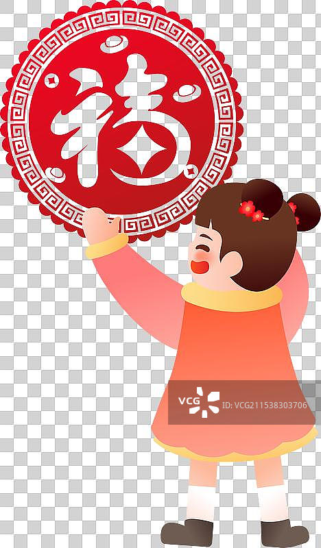 贴窗花的女孩图片素材