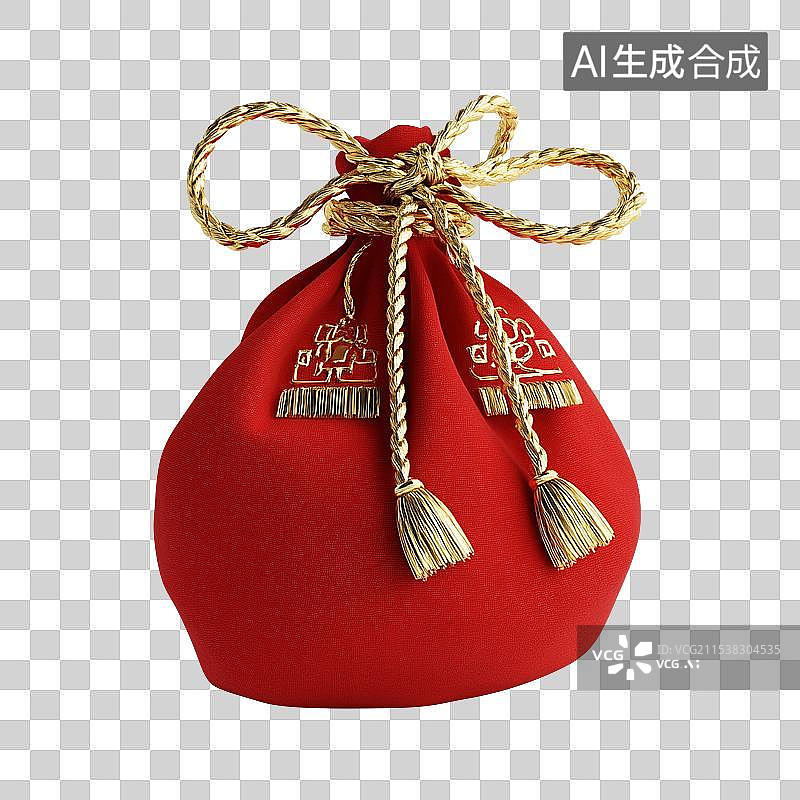 【AI数字艺术】3D卡通国潮风新中式新年喜庆福袋钱袋红包图片素材