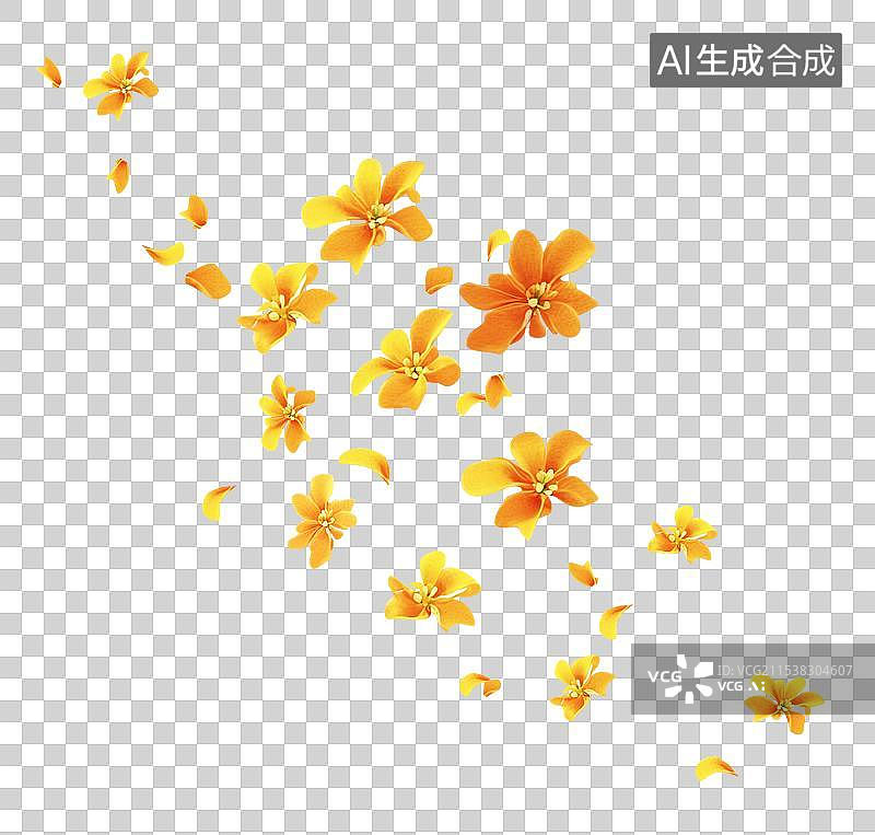 【AI数字艺术】金色花朵漂浮素材春日花朵漂浮花瓣图片素材