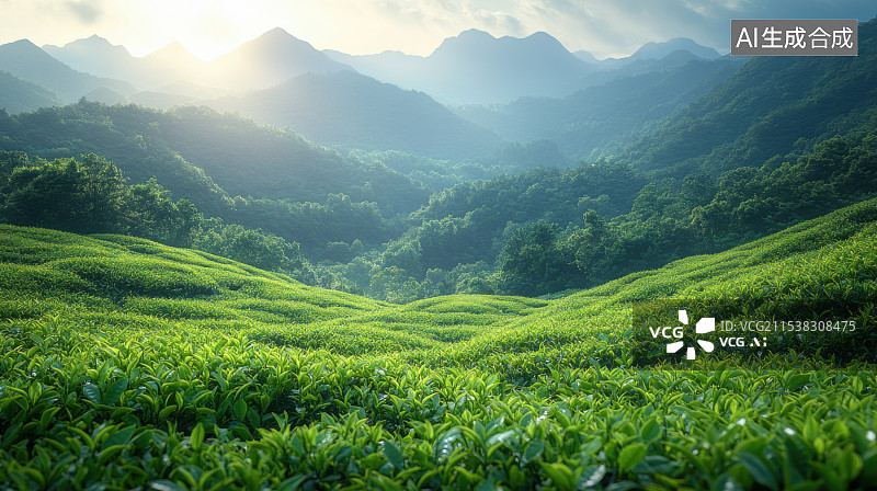 【AI数字艺术】茶园茶山采茶绿色大地指纹图片素材