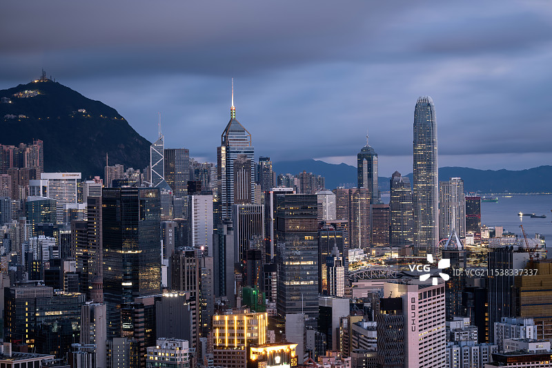 香港维多利亚港CBD中环夜景日出繁华都市图片素材