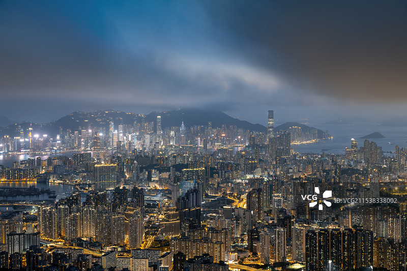香港维多利亚港CBD中环夜景日出繁华都市图片素材