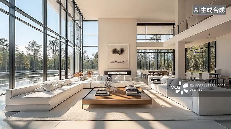 【AI数字艺术】现代风格客厅样板间室内设计图片素材