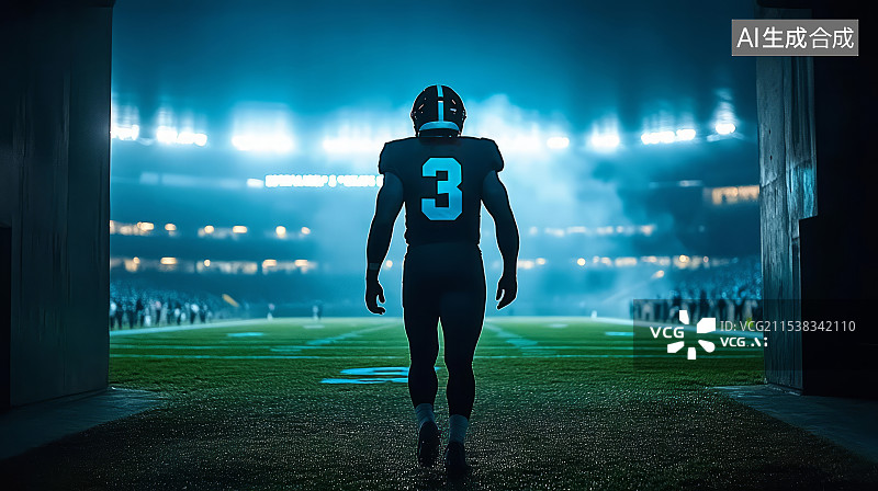 【AI数字艺术】一名橄榄球运动员穿过通道出场的背影图片素材