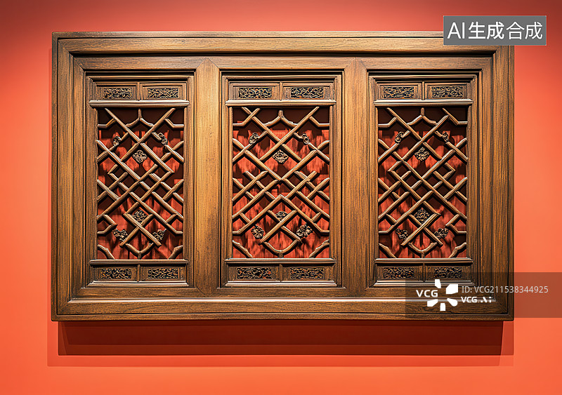 【AI数字艺术】中式花纹镂空木格漏窗窗户图片素材