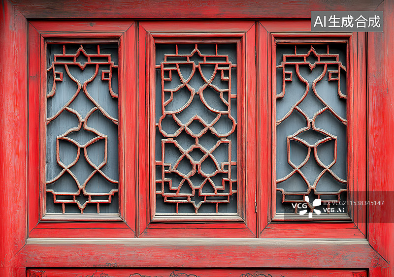 【AI数字艺术】中式花纹镂空木格漏窗窗户图片素材
