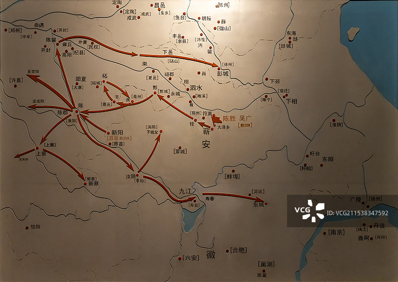 陈胜吴广起义进军路线示意图 安徽博物院图片素材