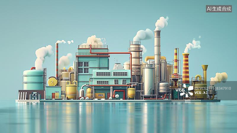 【AI数字艺术】城市工业能源碳中和生态概念等距图风格工业工厂化工概念插画微缩景观图片素材
