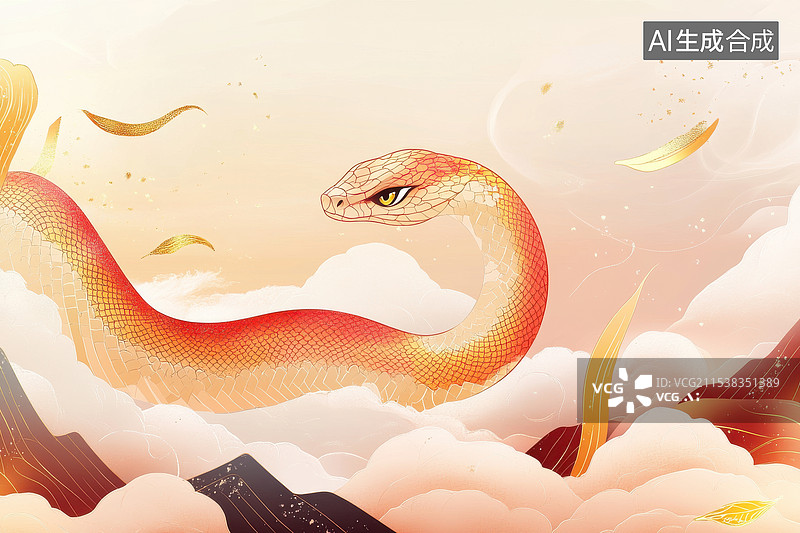 【AI数字艺术】国潮风格十二生肖蛇年春节蛇背景海报图片素材