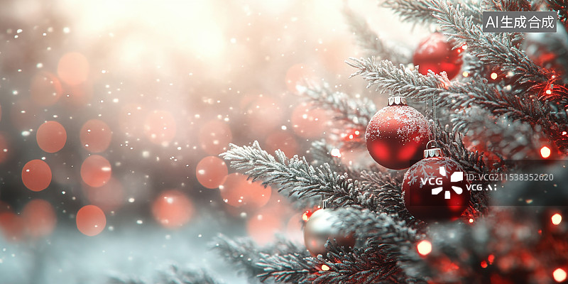 【AI数字艺术】圣诞节节日氛围下的圣诞树特写背景图片素材
