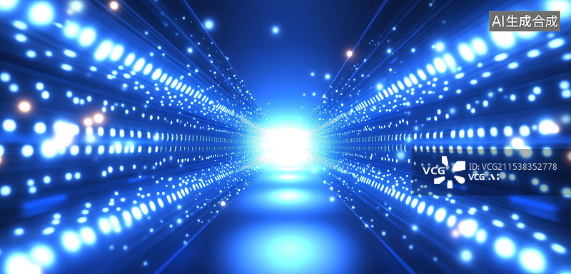 【AI数字艺术】蓝色放射状发光线条抽象科技概念广告背景图片素材