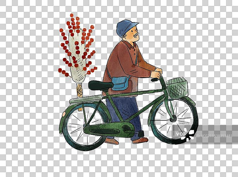 推自行车卖冰糖葫芦的老人图片素材