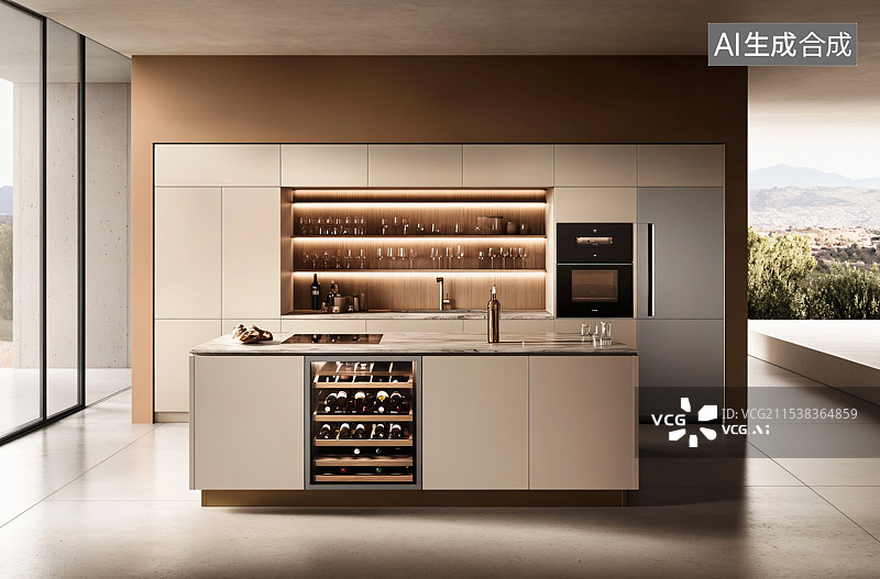 【AI数字艺术】优雅的私人酒柜，采用现代设计，陈列精选佳酿，是家居装饰与高品质生活的理想之选。图片素材