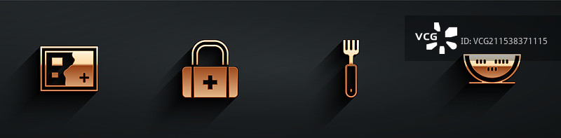 折叠地图、急救包、叉子和西瓜图片素材