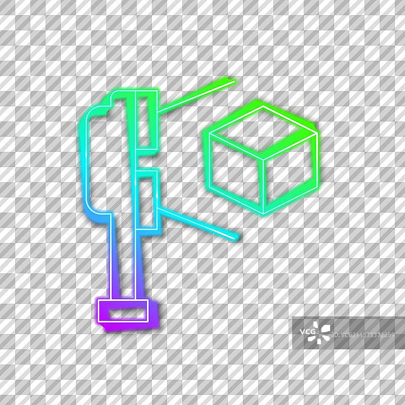 发光的霓虹线3D扫描仪与立方体投影图片素材