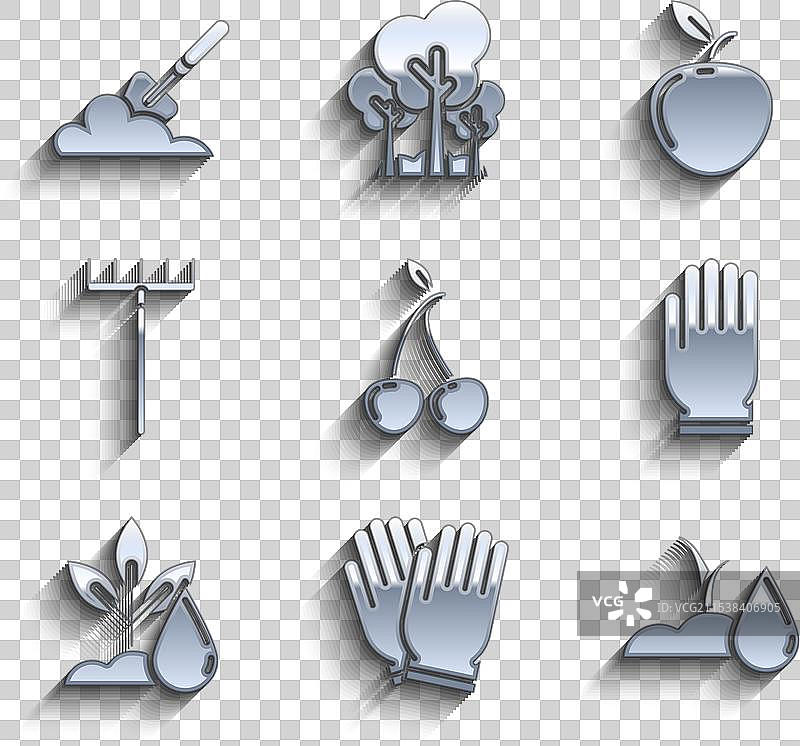 设置樱桃花园手套浇水幼苗植物图片素材