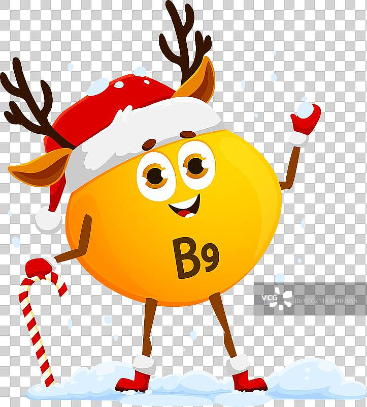 圣诞节维生素B9戴着圣诞老人帽和驯鹿角图片素材