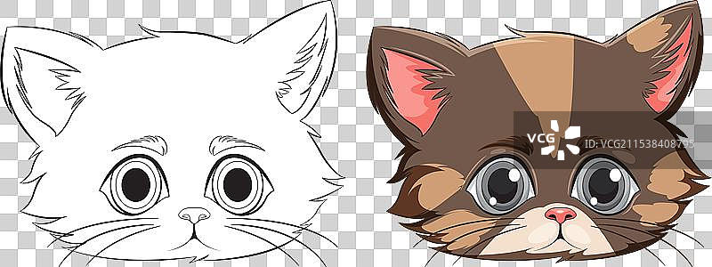 小猫的轮廓画和上色图图片素材