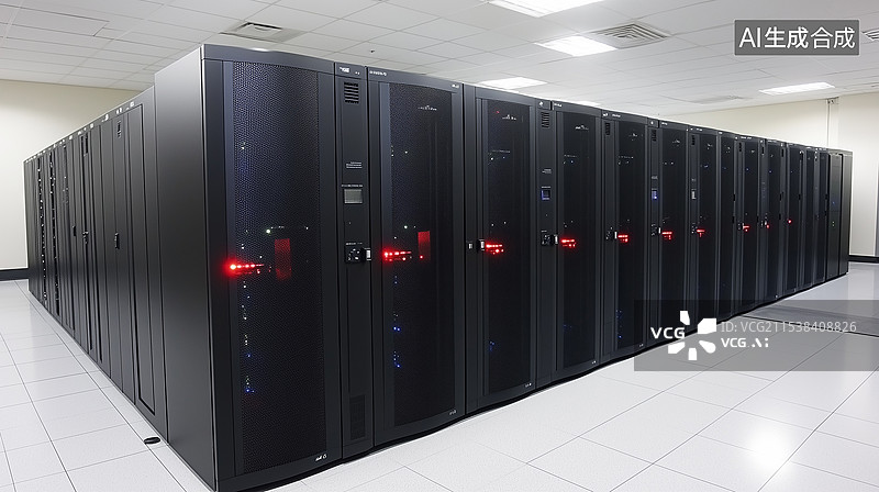 【AI数字艺术】超级计算机配备精密线路和先进冷却系统，在受控环境中处理海量信息图片素材