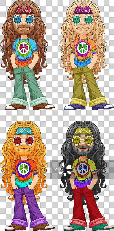 四种色彩斑斓的嬉皮角色变体图片素材