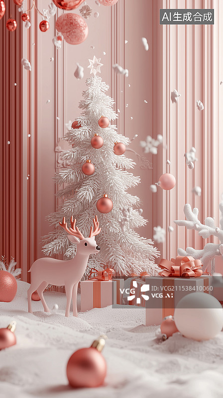 【AI数字艺术】电商风格新年鞋盒，采用圣诞主题包装纸，饰以红绿图案，盒子上配有白色和金色标签，印有各种形状的雪花、花图片素材