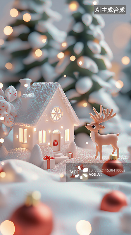 【AI数字艺术】电商风格新年鞋盒，采用圣诞主题包装纸，饰以红绿图案，盒子上配有白色和金色标签，印有各种形状的雪花、花图片素材