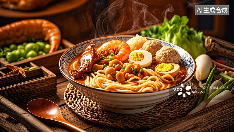 【AI数字艺术】中国美食面食面条福建沙茶面图片素材