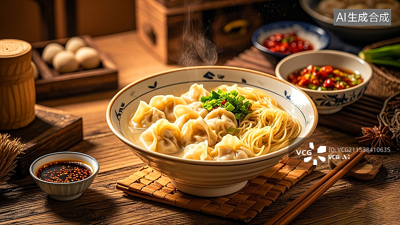 【AI数字艺术】中国美食面食面条广东云吞面图片素材