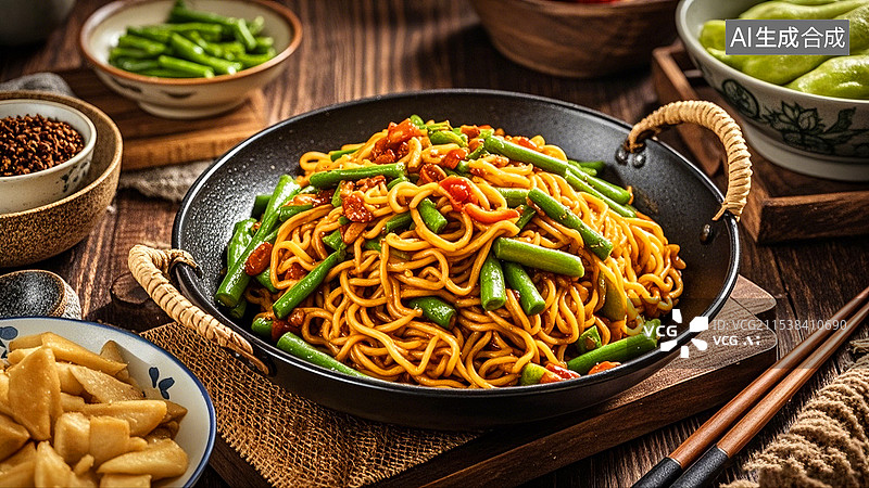 【AI数字艺术】中国美食面食面条豆角焖面图片素材